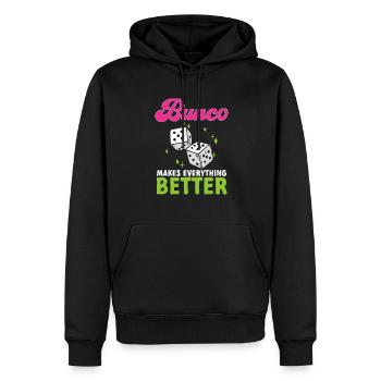 Jeu de dés Bunco - Sweat à capuche Premium bio Homme - noir - Devant - Nico (187cm)