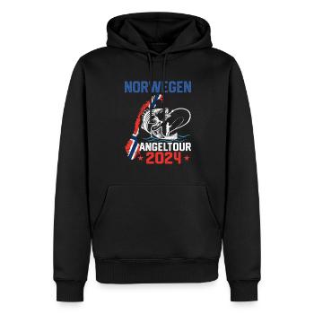 Angeln in Norwegen 2024 Norwegen Angeltour - Männer Premium Bio Hoodie - Schwarz - Vorne - Nico (187cm)