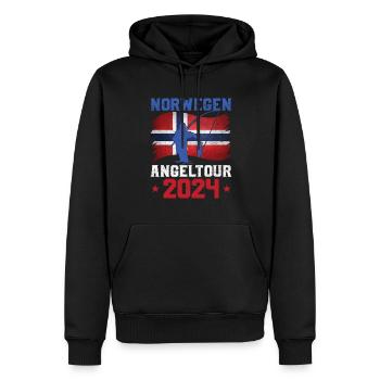 Angeltour Norwegen 2024 Angler Geschenkidee - Männer Premium Bio Hoodie - Schwarz - Vorne - Nico (187cm)