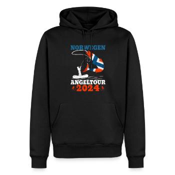 Angeltour Norwegen 2024 Angeltrip - Männer Premium Bio Hoodie - Schwarz - Vorne - Nico (187cm)
