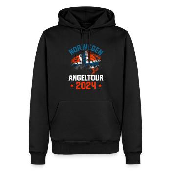 Angeltour Norwegen 2024 - Männer Premium Bio Hoodie - Schwarz - Vorne - Nico (187cm)