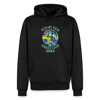 Angeltrip Schweden 2024 Angeln in Schweden - Männer Premium Bio Hoodie - Schwarz - Vorne - Nico (187cm)