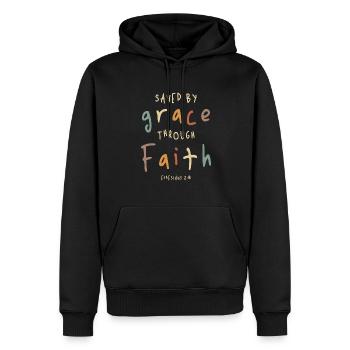 Saved by Grace Ephesians 2:8 Christian Quote - Men’s Premium Organic Hoodie - black - Front - Nico (187cm)