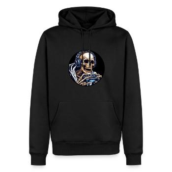 Skelett mit Gamecontroller und Kopfhörern - Männer Premium Bio Hoodie - Schwarz - Vorne - Nico (187cm)