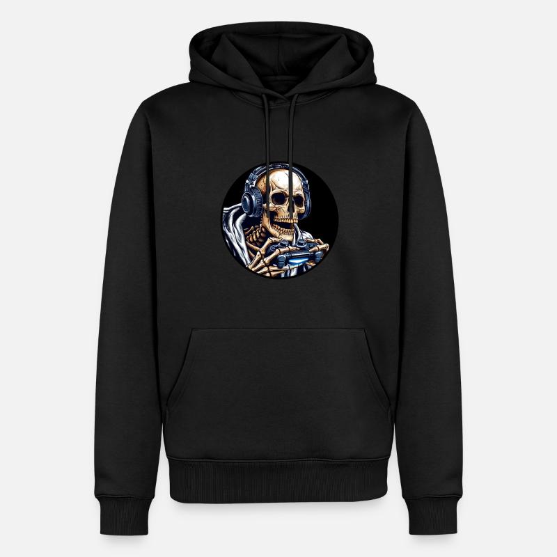 Skelett mit Gamecontroller und Kopfhörern - Männer Premium Bio Hoodie - Schwarz