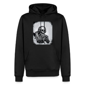 Skelett mit Gamecontroller und Kopfhörern - Männer Premium Bio Hoodie - Schwarz - Vorne - Nico (187cm)