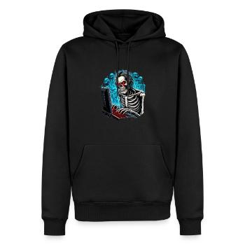 Squelette, joueur en enfer avec des fantômes/démons - Sweat à capuche Premium bio Homme - noir - Devant - Nico (187cm)