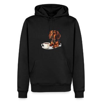 Teckel mignon Doxie avec une tasse de saucisse à café - Sweat à capuche Premium bio Homme - noir - Devant - Nico (187cm)