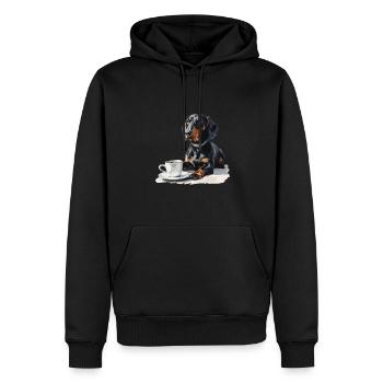 Teckel mignon Doxie avec une tasse de saucisse à café - Sweat à capuche Premium bio Homme - noir - Devant - Nico (187cm)