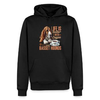 Basset Hound Dog Breed Life is Better with Coffee - Männer Premium Bio Hoodie - Schwarz - Vorne - Nico (187cm)