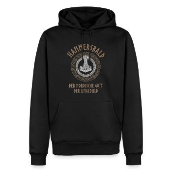 Hammersbald - Funny Gott der Ungeduld - Wikinger - Männer Premium Bio Hoodie - Schwarz - Vorne - Nico (187cm)