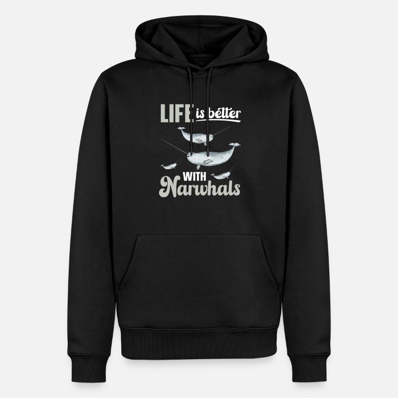 Narwal Einhornwal - Männer Premium Bio Hoodie - Schwarz