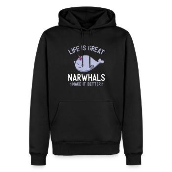 Narwal Einhornwal - Männer Premium Bio Hoodie - Schwarz - Vorne - Nico (187cm)