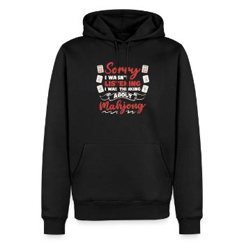 Joueur de Mahjong paix drôle mahjong citation chinois - Sweat à capuche Premium bio Homme - noir - Devant - Nico (187cm)