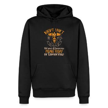 Infirmière de nuit - Sweat à capuche Premium bio Homme - noir - Devant - Nico (187cm)