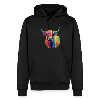 Colorful Pop Art Highland Cow - Men’s Premium Organic Hoodie - black - Front - Nico (187cm)