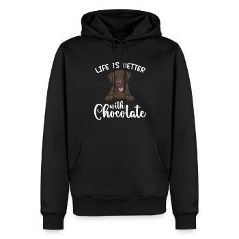 Chien Labrador Retriever brun chocolat - Sweat à capuche Premium bio Homme - noir - Devant - Nico (187cm)