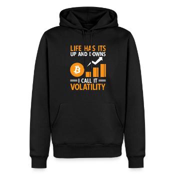 Bitcoin Kryptowährung BTC Crypto Trader - Männer Premium Bio Hoodie - Schwarz - Vorne - Nico (187cm)
