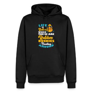 Quietscheentchen Quietscheente Gummiente - Männer Premium Bio Hoodie - Schwarz - Vorne - Nico (187cm)