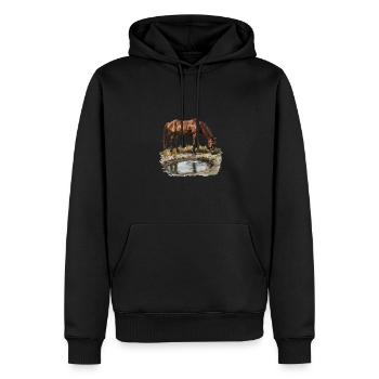 Horse at the Waterhole Reflection Nature - Men’s Premium Organic Hoodie - black - Front - Nico (187cm)