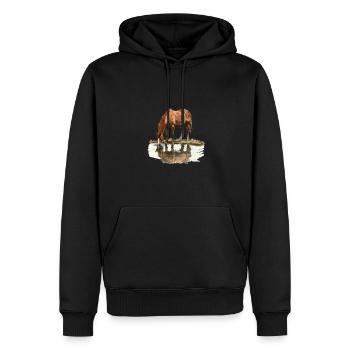 Pferd Am Wasser Mit Spiegelung - Männer Premium Bio Hoodie - Schwarz - Vorne - Nico (187cm)