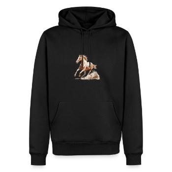 Dynamischer Galopp Brauner Pferd - Männer Premium Bio Hoodie - Schwarz - Vorne - Nico (187cm)