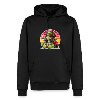 Cool Turtle With Rasta Hat and Joint - Men’s Premium Organic Hoodie - black - Front - Nico (187cm)