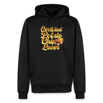 Amateur de croustilles certifié : collations amusantes à base de pommes de terre - Sweat à capuche Premium bio Homme - noir - Devant - Nico (187cm)