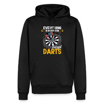 Tout avec modération, sauf les fléchettes, les fléchettes amusantes - Sweat à capuche Premium bio Homme - noir - Devant - Nico (187cm)