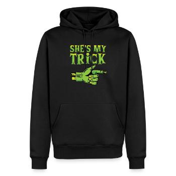 Halloween-Pärchen sie ist mein Trick feiern - Männer Premium Bio Hoodie - Schwarz - Vorne - Nico (187cm)