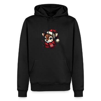Niedliches Rentier Mit Weihnachtsmütze Und Schal - Männer Premium Bio Hoodie - Schwarz - Vorne - Nico (187cm)