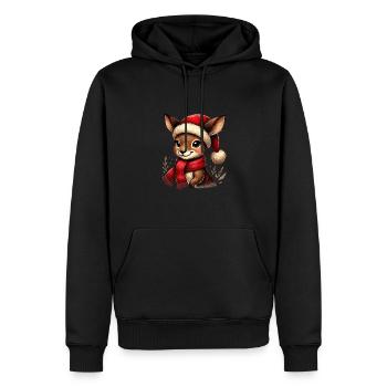 Weihnachtliches Reh Mit Weihnachtsmütze - Männer Premium Bio Hoodie - Schwarz - Vorne - Nico (187cm)