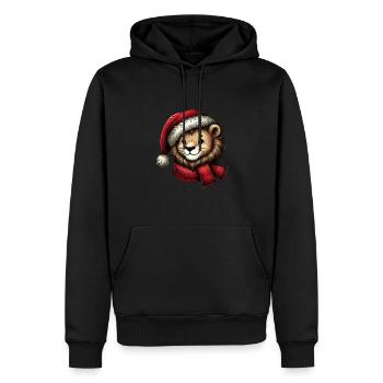 Weihnachtlicher Löwe mit Mütze und Schal - Männer Premium Bio Hoodie - Schwarz - Vorne - Nico (187cm)