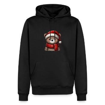 Ours de Noël avec chapeau rouge et écharpe - Sweat à capuche Premium bio Homme - noir - Devant - Nico (187cm)