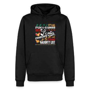 Christmas Santa Checks The Naughty List - Men’s Premium Organic Hoodie - black - Front - Nico (187cm)