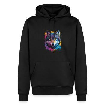 Loup coloré avec expressivité et - Sweat à capuche Premium bio Homme - noir - Devant - Nico (187cm)