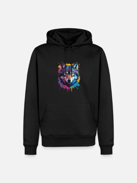 Colourful wolf with expressiveness and - Men’s Premium Organic Hoodie - black
