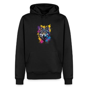 Farbiger Wolfskopf Aquarell Kunstwerk - Männer Premium Bio Hoodie - Schwarz - Vorne - Nico (187cm)