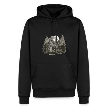 Jäger Mit Hund Im Wald Bei Vollmond - Männer Premium Bio Hoodie - Schwarz - Vorne - Nico (187cm)