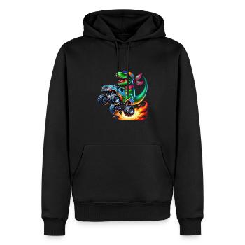 Abenteuerlustiger Dinosaurier Auf Monstertruck - Männer Premium Bio Hoodie - Schwarz - Vorne - Nico (187cm)