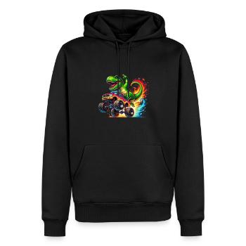 Abenteuerlustiger Dinosaurier Auf Monstertruck - Männer Premium Bio Hoodie - Schwarz - Vorne - Nico (187cm)