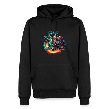 Abenteuerlustiger Dinosaurier Auf Monstertruck - Männer Premium Bio Hoodie - Schwarz - Vorne - Nico (187cm)