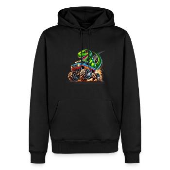 Dinosaure aventureux sur un camion monstre - Sweat à capuche Premium bio Homme - noir - Devant - Nico (187cm)