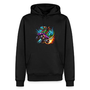 Abenteuerlustiger Dinosaurier Auf Monstertruck - Männer Premium Bio Hoodie - Schwarz - Vorne - Nico (187cm)