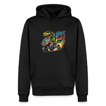 Abenteuerlustiger Dinosaurier Auf Monstertruck - Männer Premium Bio Hoodie - Schwarz - Vorne - Nico (187cm)