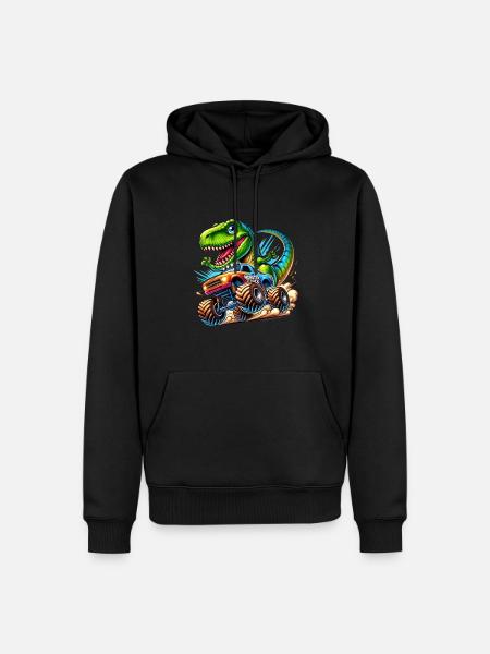 Eventyrlysten dinosaur på monstertruck - Herre Premium økologisk hoodie - sort