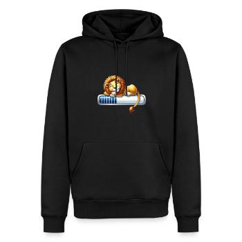 Lion endormi mignon sur la barre de chargement - Sweat à capuche Premium bio Homme - noir - Devant - Nico (187cm)