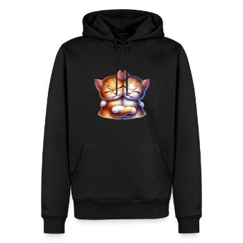 Zwei Kuschelnde Kätzchen in Liebevoller Umarmung - Männer Premium Bio Hoodie - Schwarz - Vorne - Nico (187cm)