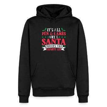 Christmas Santa Checks The Naughty List - Men’s Premium Organic Hoodie - black - Front - Nico (187cm)