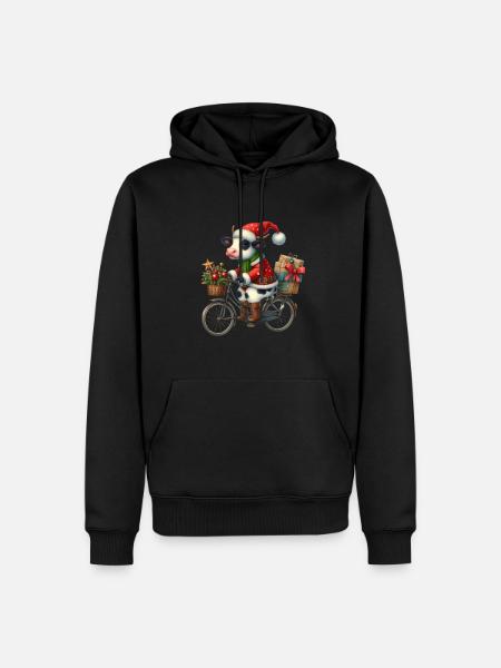 Weihnachtliche Kuh Auf Fahrrad Mit Geschenken - Männer Premium Bio Hoodie - Schwarz